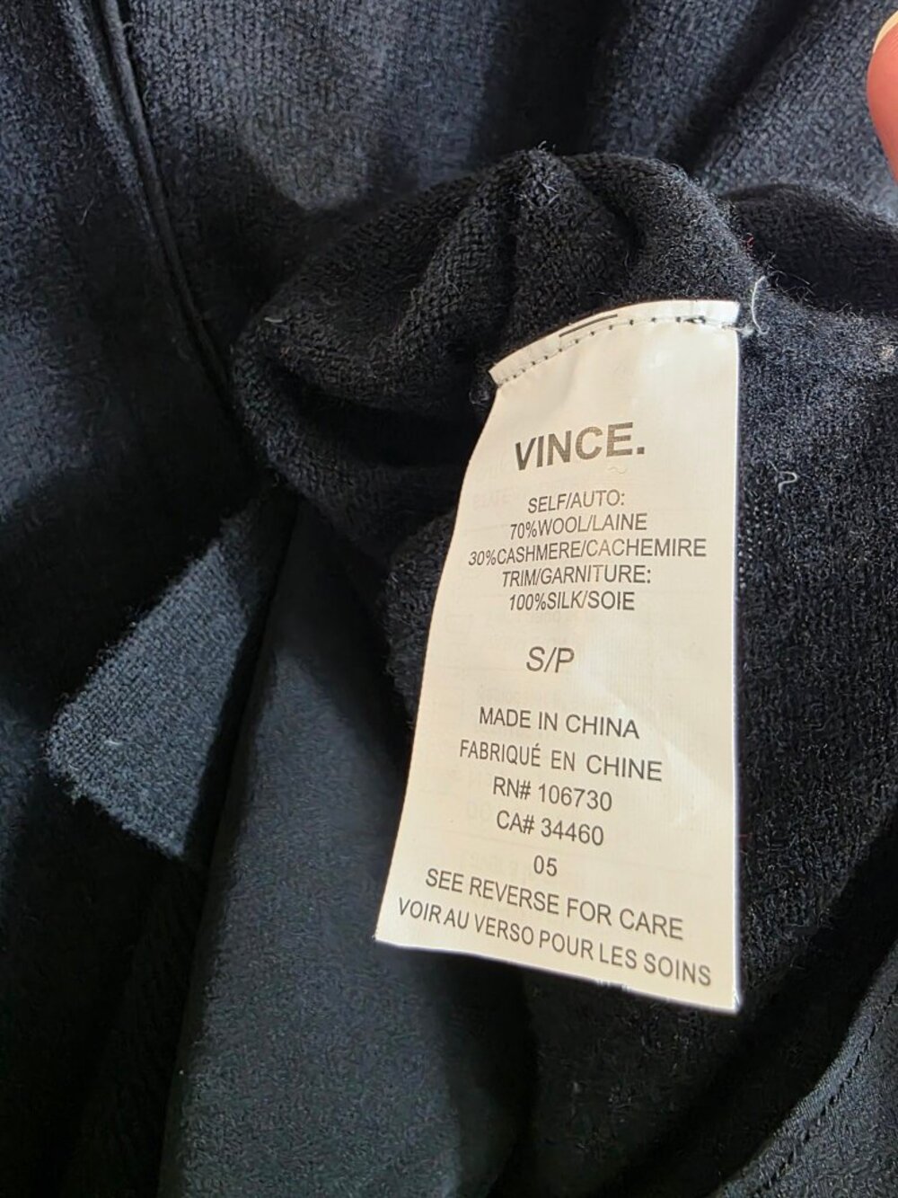 Vince Black Wool-Cashmere Cardigan with Silk Trim Size S